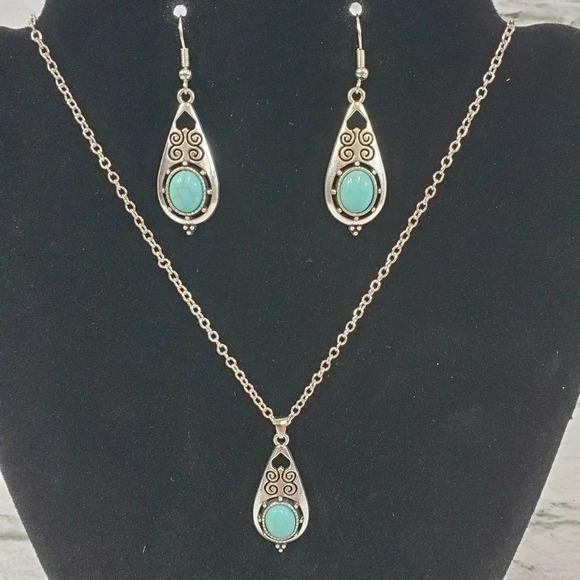 Blue Teardrop Earring and Necklace Set - Picture 2 of 4